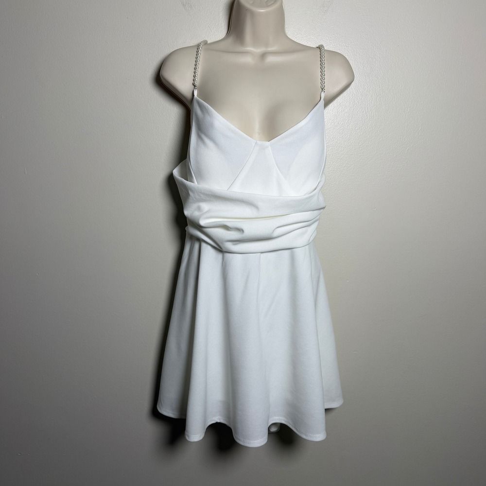 Fashion Nova Womens Mini Dress 3X White Lia Crepe Knit Pearl Bridal Coquette